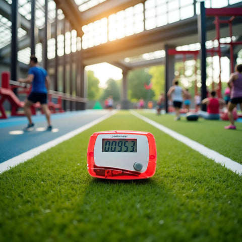 Mini Portable Pedometer With LCD Screen, Dope Step Counter For Walking Or Running, Tracks Distance In Miles, Calories Burned, Exercise Time, And Daily Goal Monitor, Lightweight Red Fitness Gadget on grass