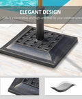 Heavy Duty Resin Umbrella Base Stand For Patio Market Parasols, Square Bronze Finish With Decorative Pattern next to pool