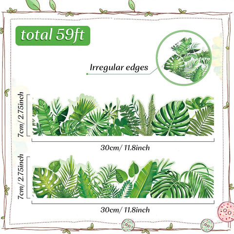 Boho Bulletin Board Trim Wall Decals With Tropical Leaves Greenery For Kid Friendly Classroom And Home Decor 59ft Flexible Wall Border