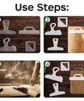 Use steps for Slick Acrylic Router Templates For Custom Charcuterie Boards showing acrylic stencils and wood handling techniques.