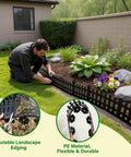 Man installing No Dig Landscape Edging Kit 50 Feet Flexible Plastic Lawn Border With 80 Spikes in the garden.