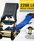 Beefed Up Heavy Duty Ratchet Straps 4 Pack 15 Ft Each 2200 Lb Break Strength with safety lock S hooks in blue and black