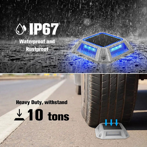 Solar Driveway Lights Eight Pack Two Color Switchable White Blue Solar Powered 1200mAh Battery Waterproof Outdoor Step Lights For Driveway Deck Porch Sidewalk Dock