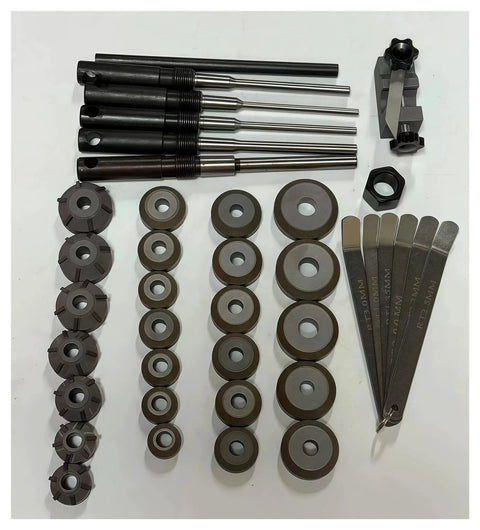 Top Tier 20 To 43mm Car Valve Seat Reamer Set For Hard Alloy Diamond Grinding Wheel Repair Fix Kit, tools and wheels laid out