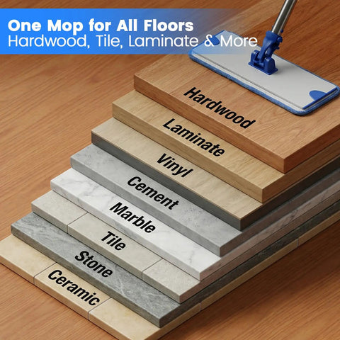 18 Inch Microfiber Flat Mop With Heavy Duty Stainless Steel Handle And Durable Aluminum Base for cleaning hardwood and tile floors.