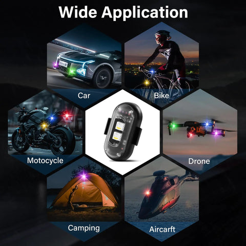 Eight Color Wireless LED Car Lights With Remote Control USB Rechargeable Strobe Kit IP65 Waterproof for vehicles and drones