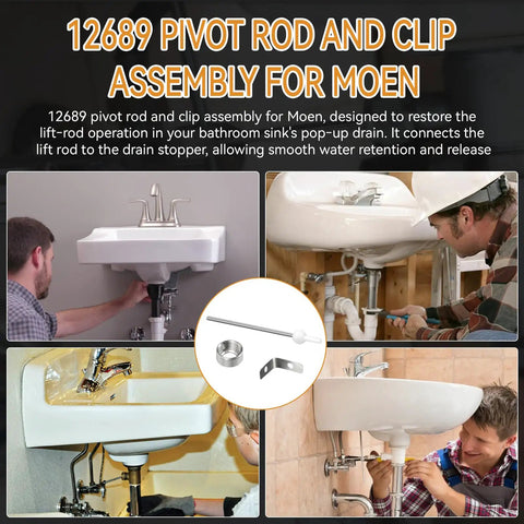 Rock Solid Stainless Steel Pivot Rod Kit And Clip Assembly 12689 Replacement Part For Moen Bathroom Sink Pop Up Drain Stopper With Smooth Lift Rod Action And Zero Fuss Diy Install