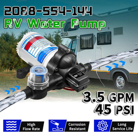 12V 45 PSI Diaphragm RV Water Pump Delivers 3.5 GPM Fresh Water For RVs Boats Yachts With One Half MNPT Connection