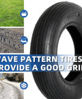 Heavy Duty 4.80/4.00-8 Tire And Inner Tube Set Two Pack showing wave pattern tread for enhanced grip on various surfaces