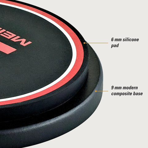 4 Inch Knee Practice Pad Silicone With Medium Rebound And Controlled Volume For Speed, Power And Precision, Great For Downtime Practice On The Couch Or In The Car, Classic Logo, 2 Year Warranty, 6 mm silicone pad with 9 mm base