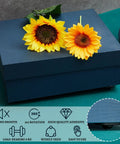 Self Adhesive Caster Wheels Black Stainless Steel Rolling Casters Furniture Movers on a decorative box with sunflowers.