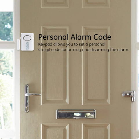 Wireless Alarm With Programmable Keypad For Home Security Four Digit Code To Arm Or Disarm Door Open Alert With Chime Delay Feature For Easy Entry Simple Plug In Install No Brainer For Apartments And Small Homes