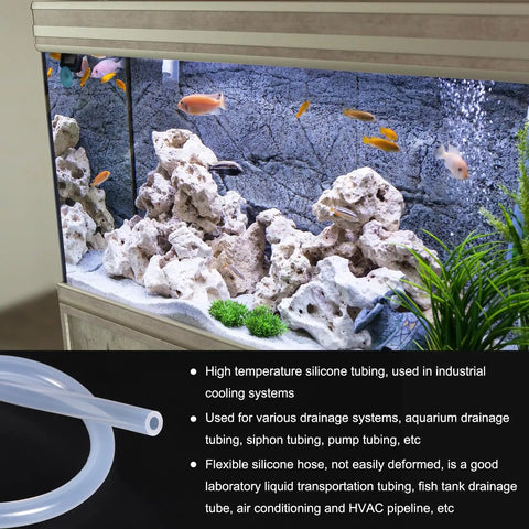 Clear Silicone Tubing 5 Feet Long Inner Diameter Five Sixteenth Inch Outer Diameter Seven Sixteenth Inch Eight Millimeter By Eleven Millimeter Industrial Grade Plastic Hose For Pump Siphoning Draining Irrigation And Brewing The Go To Choice shown near fish tank.