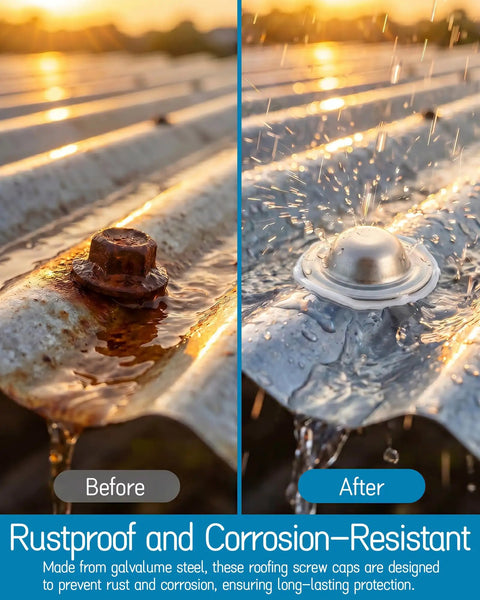 Built Right To Handle Any Home Improvement Job These Rock Solid Galvalume Metal Roof Screw Cap Covers Shut Out Rain And Block Rust In Clean Silver Including Fifty Pieces That Make Porch Repairs And Reliable Roof Maintenance A Total Breeze