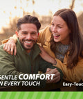 Couple smiling outdoors, Easy Touch logo, gentle comfort in every touch