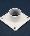 Heavy Duty Steel Dryer Equipment Outlet Fitting Flange With Anti Slip Base Support, round white flange with mounting holes.