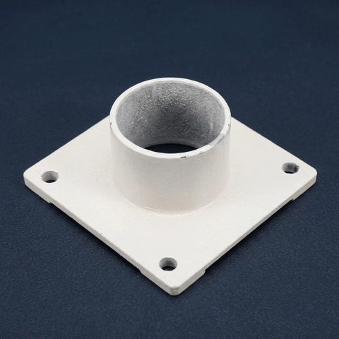 Heavy Duty Steel Dryer Equipment Outlet Fitting Flange With Anti Slip Base Support, round white flange with mounting holes.