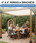 Family dining under Heavy Duty Pergola Kit With 3 Way Corner Brackets Gazebo Hardware Set For Patio Backyard Outdoor Use.