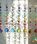 Seven Piece Crystal Gazing Ball Spiral Wind Spinner Suncatchers For Garden Decor, Durable Metal Frame With K9 Crystal Prisms, Cool Colorful Outdoor Yard Ornaments That Catch Sunlight And Spin In The Breeze. Hanging rainbow crystal spinners with metal coils