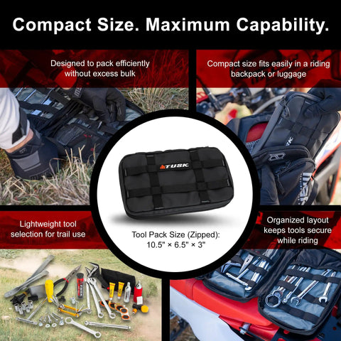 Compact Trail Saver Motorcycle Tool Kit With Axle Wrench 22mm And 27mm Puncture Repair Kit Quality CRV Hand Tools, organized setup