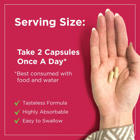 Hand holding two D Mannose Capsules 1000mg With Cranberry Extract Hibiscus And Dandelion for recommended daily use