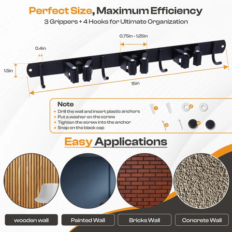 Heavy Duty Stainless Steel Broom Holder Wall Mount With 3 Racks And 4 Hooks, Waterproof Mop And Broom Organizer Instructions