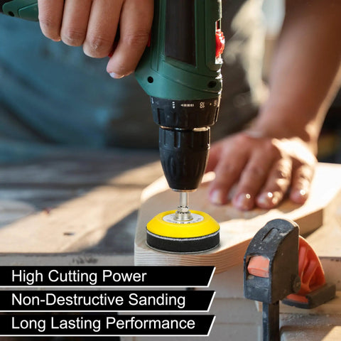 Close-up of drill using 133pcs 3 Inch Sanding Disc Drill Polishing Kit With Hook And Loop Pads Pro Grade Headlight Restoration