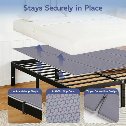 Queen Size Bunkie Board 60 X 80 Featuring Zipper Secured Panels For Zero Sag Mattress Support on bed frame with anti-slip design.