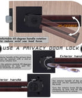 Six Pack Leather Wrapped Interior Door Handles With Keyless Privacy Lock Matte Black Lever Set, Soft Brown Leather Grip