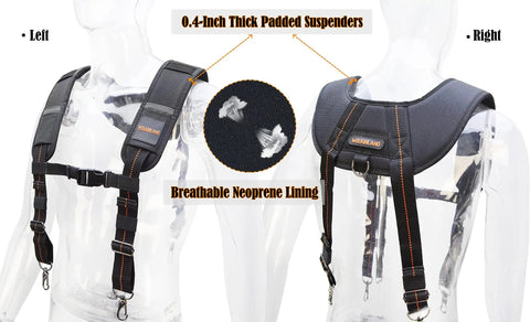 Carpenter Tool Belt With Suspenders 39 Pockets Padded 4 Inch Belt Kit, 10 In 1 Set With Hammer Holster, adjustable suspenders