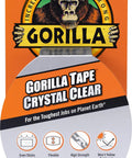 Gorilla Tape Crystal Clear packaging showing high strength and waterproof features with gorilla logo.