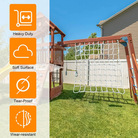 Playground Climbing Net For Kids Outdoor Playset Safe Cargo Rope Net With Nylon Rope Ladder Swing Balcony Banister Guard Durable 3.3 By 6.6 Feet Gray Finish