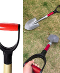 Red D Type Shovel Grip Handle With 1.25 Inch Inner Diameter PVC Replacement Non Slip Textured Labor Saving Grip for shovels on grass.