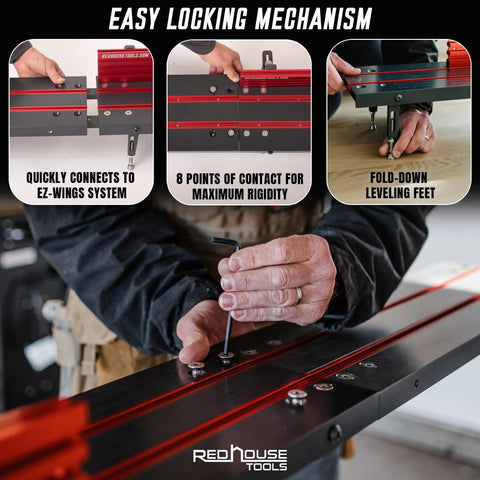 Easy locking mechanism for Heavy Duty 24 Inch Aluminum T Track Extensions For Woodworking Setup With Splice Plates And Hardware Set Of 2
