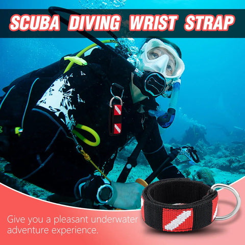 Scuba diver using 4 Pack Scuba Wrist Straps with adjustable nylon band and stainless steel D-ring for diving lights.