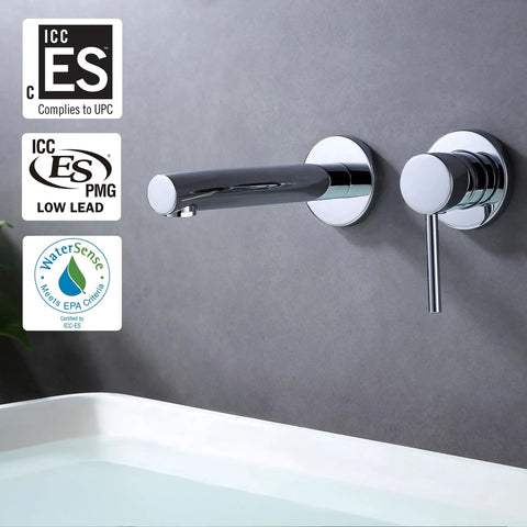 Wall Mount Bathroom Faucet For Sink Modern Chrome Single Handle Brass Valve Built To Last With Solid Brass Construction