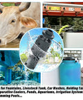 Heavy Duty 1 Inch Float Valve For Livestock Stock Tanks, Automatic Water Filling Shutoff System, Nylon Resin Design in use with livestock tank.