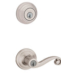 Lido Keyed Entry Lever And Deadbolt Combo Pack With SmartKey Security, Satin Nickel Finish, showing door lever and deadbolt