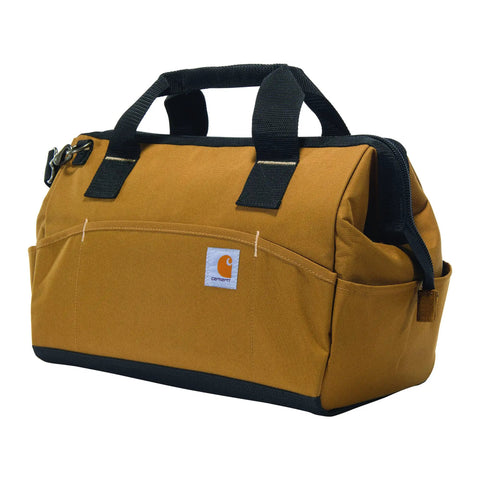 Trade Series 16 Inch Tool Bag With Zippered Main Compartment 23 Pockets Metal Frame Rain Defender Water Repellent