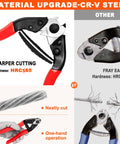 Comparison of material upgrade for Pro Grade Wire Rope Crimper Tool Kit with Steel Cable Cutter, highlighting sharper cutting features.