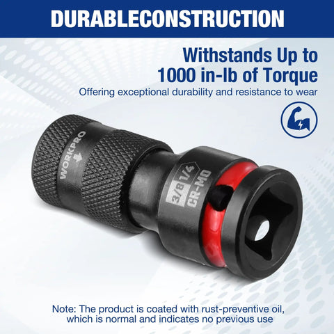 Three-Eighths To One-Fourth Inch Quick Release Impact Socket Adapter And Bit Holder, CR-MO Steel, 1000 in-lb torque capability