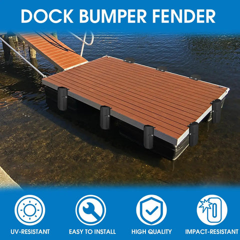 Dock with black Boat Dock Bumpers For Edge And Side Protection, Heavy Duty Marine Fender Guard With Durable Construction, Vertical Dock Safety Shield