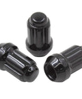 Three black 20 Pcs Short Truck Lug Nuts M14x1.5 1.50 Inch Long 6 Spline Hex Black Conical Seat True Two Piece Construction