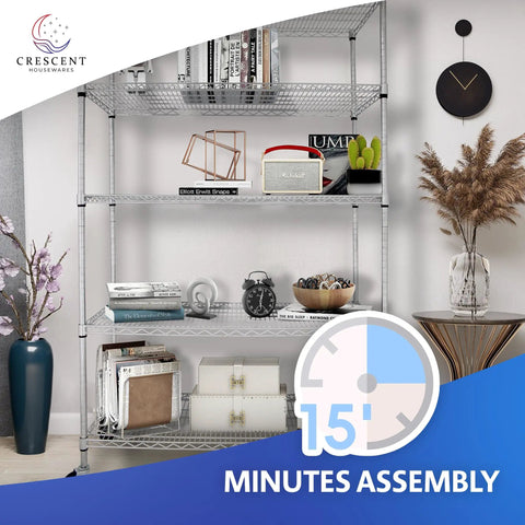 Beefy 5 Tier Heavy Duty Wire Shelving Rack With 4000 Lbs Capacity, 48 X 24 X 76 Chrome Wire Shelves On Wheels With 4 Inch Casters, NSF Commercial Rolling Rack, Adjustable Storage For Garage Kitchen Warehouse in living room storage setup