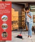 Woman using Beefy Heavy Duty Angle Broom With 55 Inch Adjustable Iron Handle And Stiff Bristles For Indoor Outdoor Cleaning
