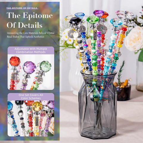 513 Piece DIY Beaded Garden Stakes And Fairy Wand Craft Kit With Sparkling Crystal Accents arranged in a glass vase, showcasing vibrant colors.