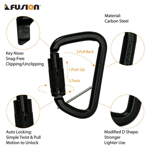 Auto Locking Carabiner 50KN for Tough Climbs and Rappelling Heavy Duty Steel D Shaped Captive Pin UIAA ANSI Compliant