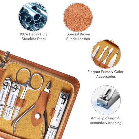 Manicure Set For Men 13-Piece Stainless Steel Nail Kit With Leather Travel Case Pedicure Tools Grooming Essentials Heavy-Duty Clippers