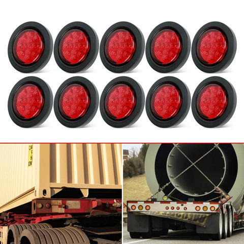 10 Pack 2.5 Inch Round Trailer Marker Lights Kit With 13 LED Per Light shown on trailers and equipment