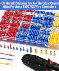 Qibaok 1500pc insulated copper wire terminal kit with red blue yellow colorcoded connectors ring spade butt fork, crimp tool